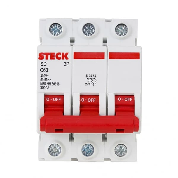 Disjuntor DIN tripolar curva C 63A da Steck