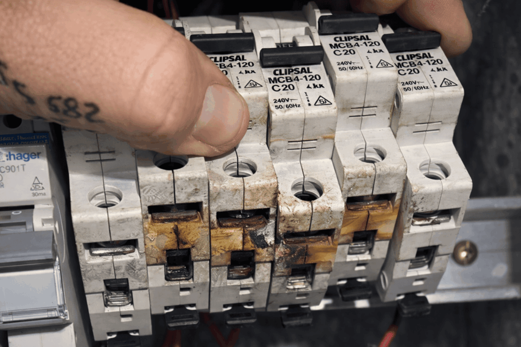 eletricista avaliando quadro energia apartamento cliente