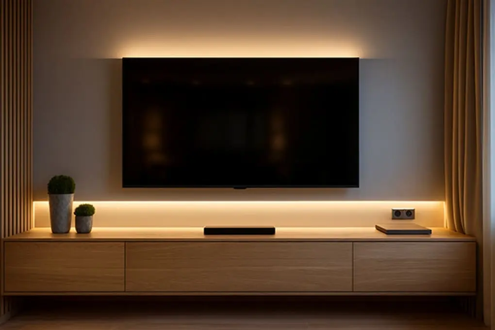 Fita de LED instalada no painel da TV