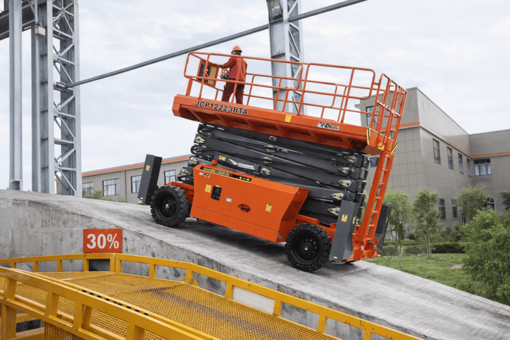 plataforma elevatoria terreno irregular risco tombamento