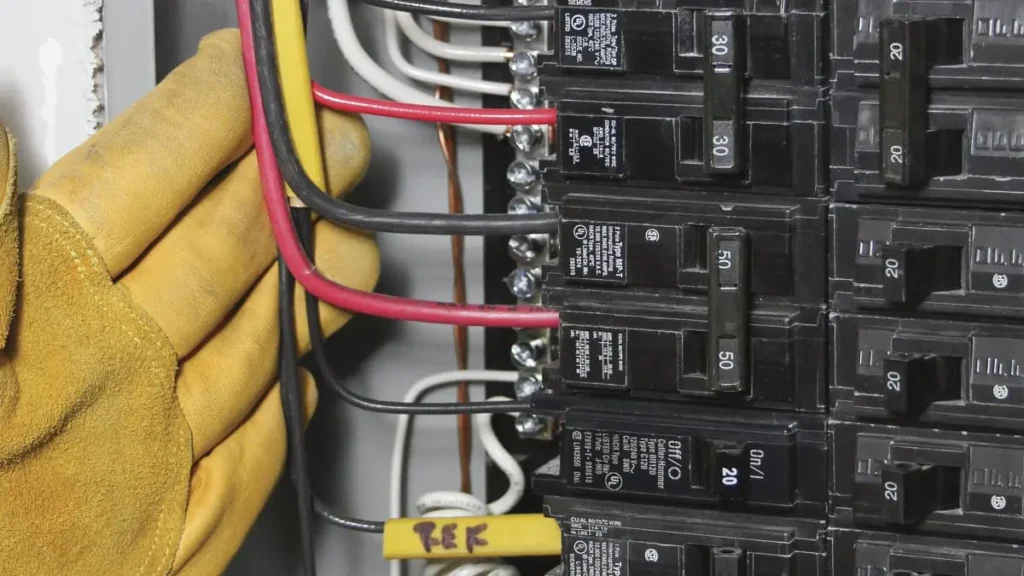 Quadro elétrico organizado com disjuntores identificados