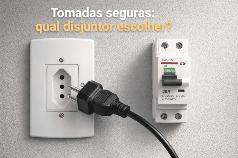 Disjuntor e tomada em detalhes na instalação elétrica