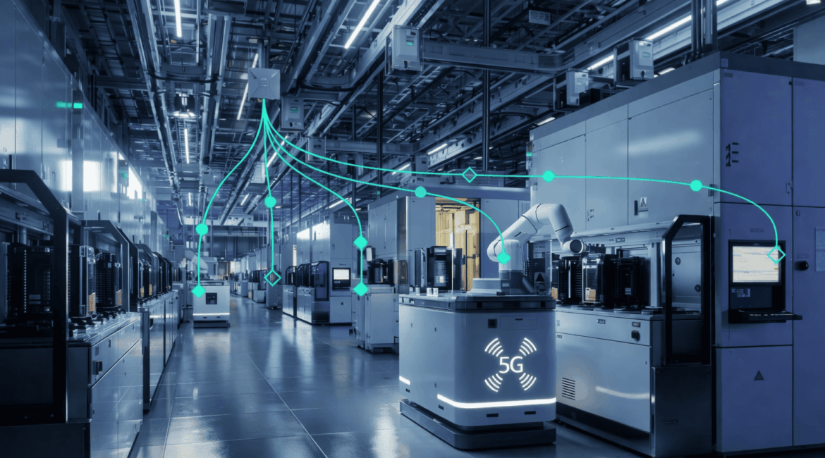 Rede Ethernet industrial conectando máquinas e sistemas