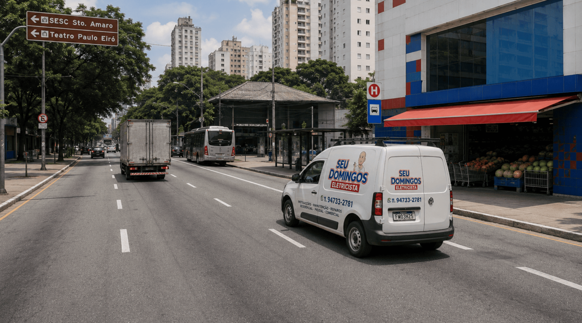 Eletricista realizando atendimento residencial em Santo Amaro