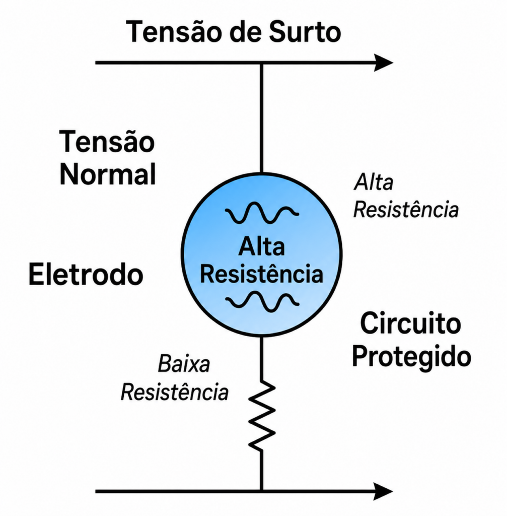 Esquema elétrico mostrando atuação do varistor em picos de tensão