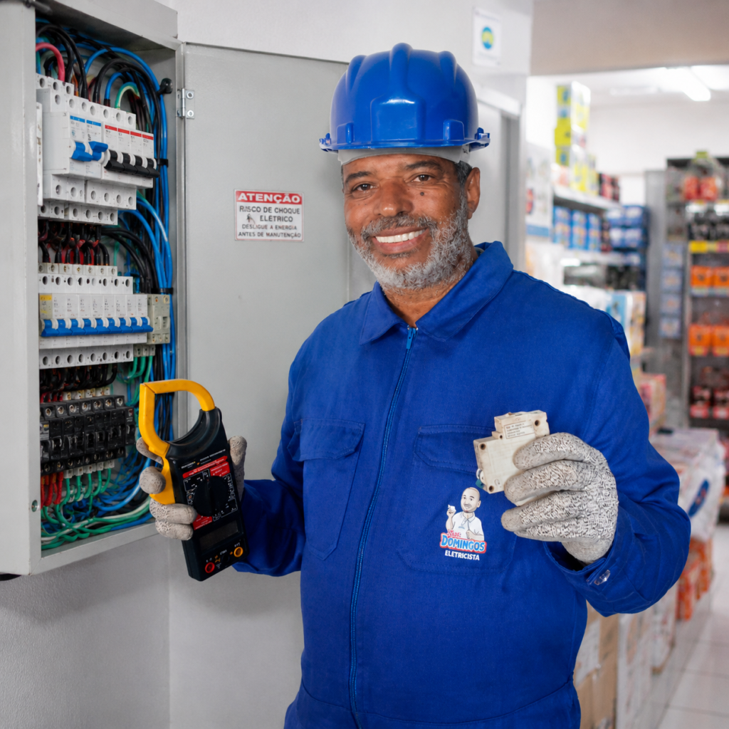 Eletricista realizando atendimento residencial em Santo Amaro