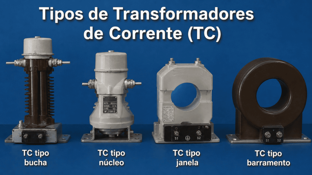 Diferentes modelos de transformadores usados em medição elétrica