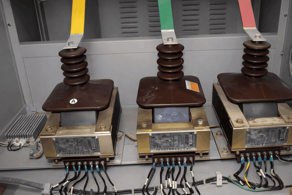 Equipamentos de medição de tensão instalados em sistema trifásico