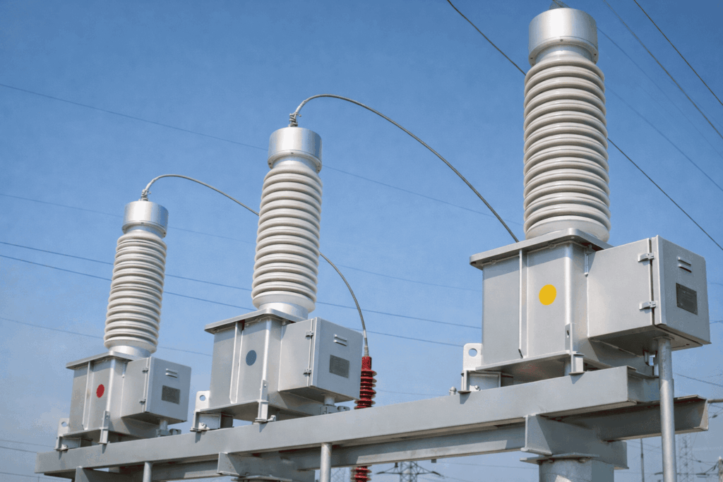 Equipamentos de medição de tensão instalados em subestação elétrica