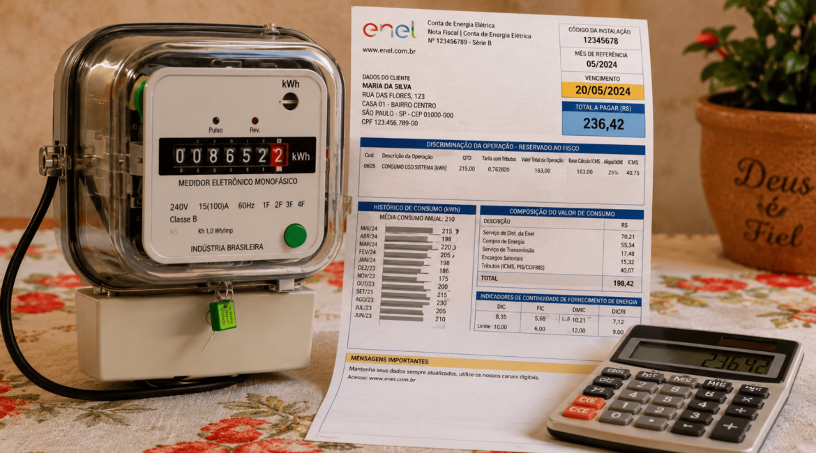 Cálculo do consumo de energia elétrica em residência