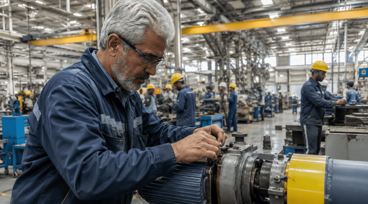Técnico realizando manutenção preventiva em máquina elétrica industrial para evitar falhas