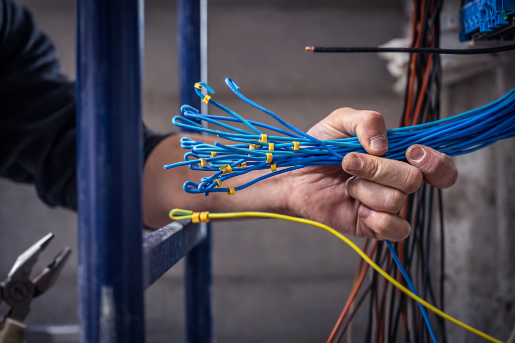 Profissional realizando ajuste seguro na instalação elétrica residencial