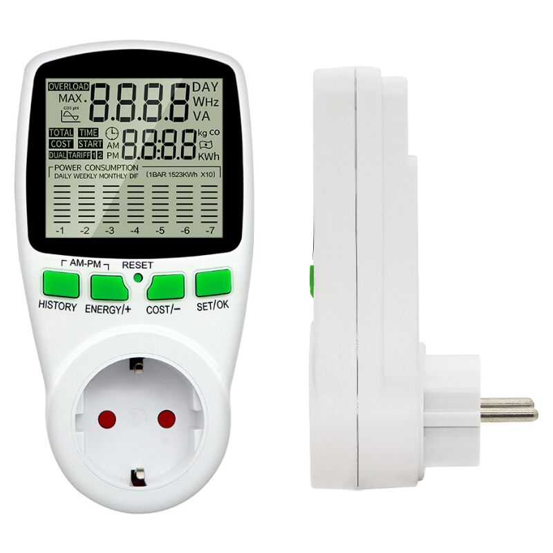 Equipamento exibindo consumo acumulado e custo de energia elétrica