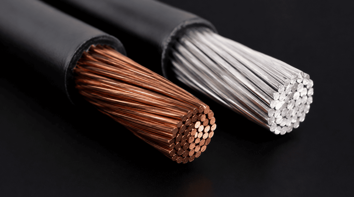 Fios elétricos de cobre utilizados em instalações elétricas residenciais e industriais devido à alta condutividade