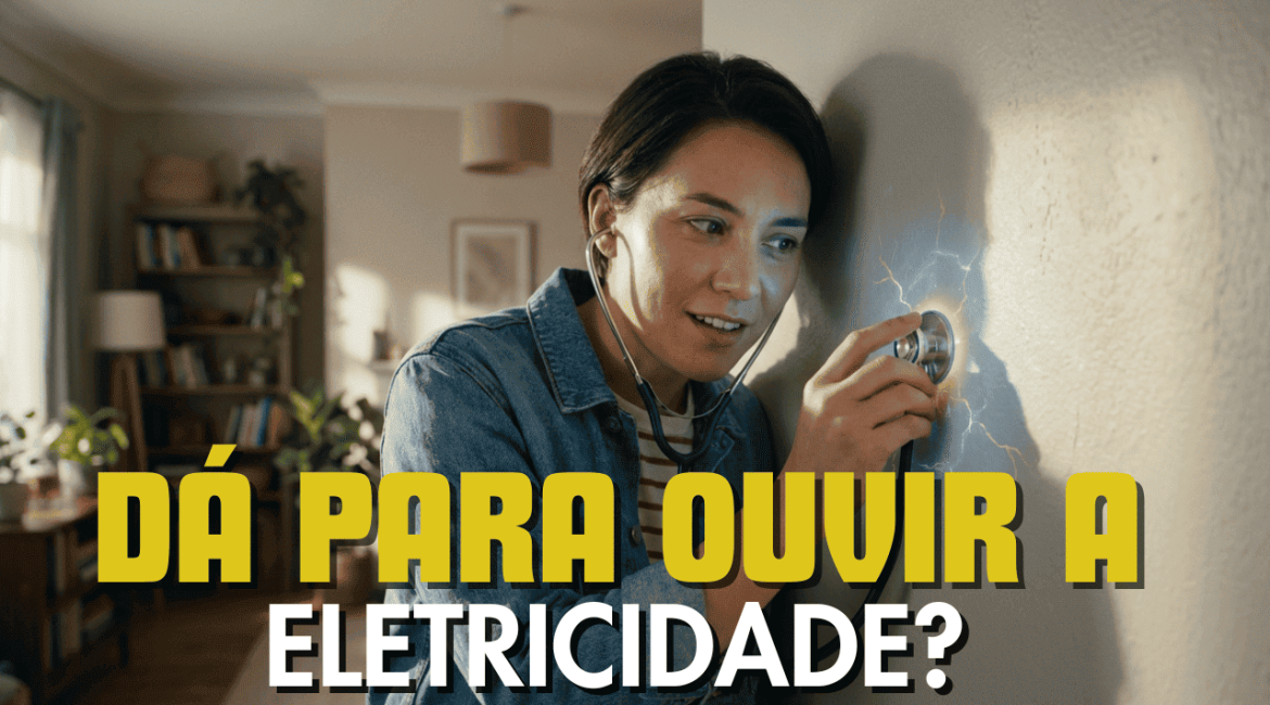 Mulher usando estetoscópio para ouvir ruídos elétricos na parede